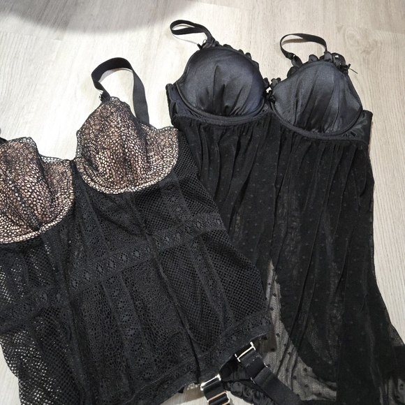 Victoria's Secret Black Sheer Babydoll Garter Bustier Lingerie Bundle, SIZE 34C - Picture 16 of 16